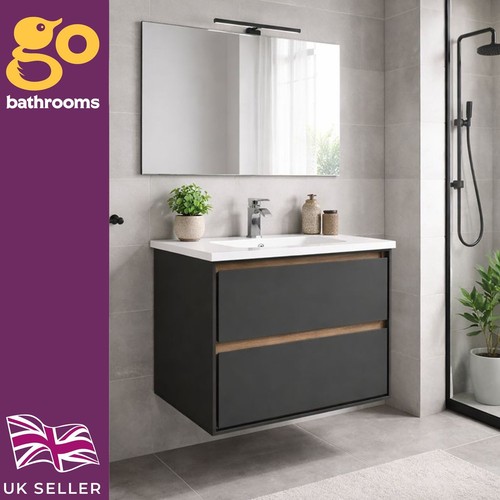 Black oak wall hung vanity - oak,