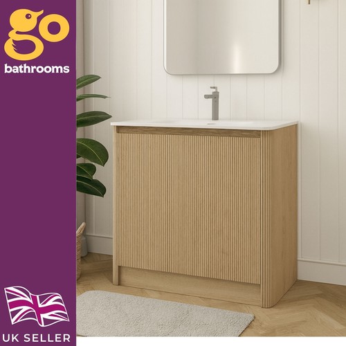 Oak ribbed vanity unit wave - oak,