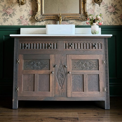 Vintage oak vanity sink unit - oak,