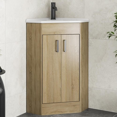 Oak wood corner vanity unit - wood,